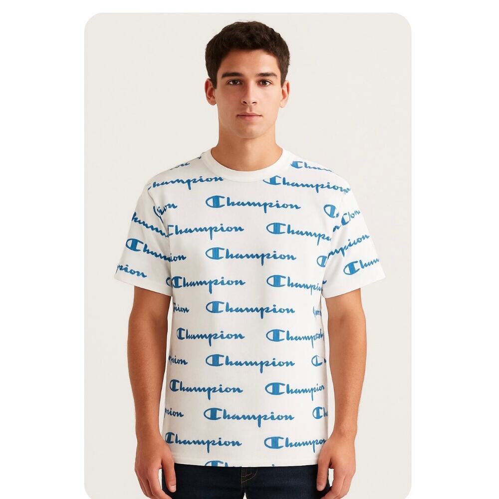 Champion White & Blue Men's Medium Authentic Athletic Wear Tee Shirt - Picture 3 of 7